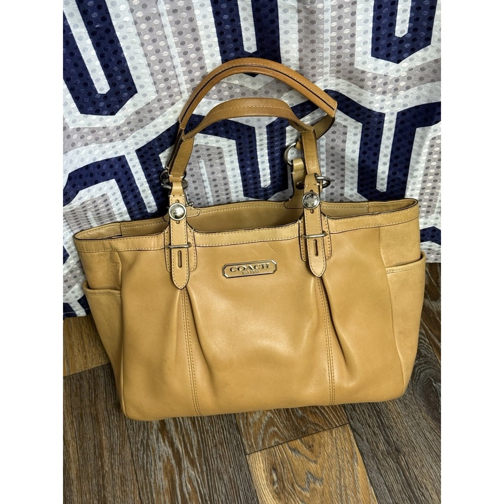 Coach East/West F15147 Camel Leather Satchel Tote Bag